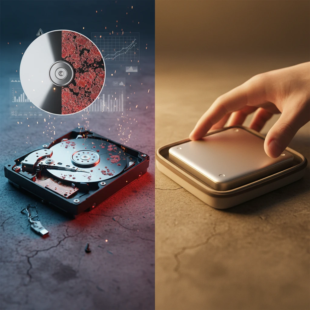 HD externo danificado com setores defeituosos visíveis – Segurança do HD Externo em risco